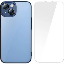 Glitter Iphone 14 6.7 Renkli Kenar Silikon Kılıf + Tempered Ekran Koruyucu SET-(5775)