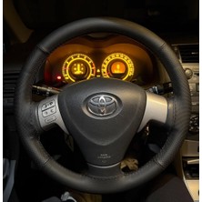 Hasbay Dikişli Direksiyon Kılıfı Siyah / Noktalı Deri Siyah Dikişli Corolla Yaris Auris Için