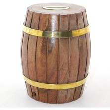 Pirinç Ahşap Fıçı Kumbara 12.5 cm WB535