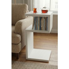 Trendpix Koltuk Yanı Sehpa – Raflı Zigon Sehpa | Laptop, Çay & Kahve Sehpası | Modern Beyaz Tasarım