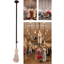 Manken İstanbul Tavana Monte Asansörlü Siyah Renk Çok Amaçlı Ahşap El Mağaza Vitrin Aksesuarı