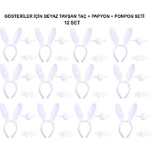 Beyaz Tavşan Kostüm Seti – Taç, Papyon, Kuyruk (12’li Paket)
