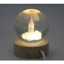 3D Kristal Cam Küre Ahşap Soketli Istanbul Temalı LED Lamba AALK2575