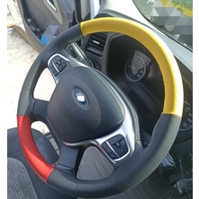 Hasbay Dikişli Direksiyon Kılıfı Siyah / Kırmızı / Sarı Deri Siyah Dikişli F.ord Fmax Için