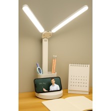 Feyza Design Şarjlı Masa Lambası, Çift Led, Ayarlanabilir, Telefon Tutucu, Kalemlikli
