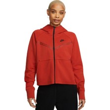 Nike Tech Fleece Windrunner Kapüşonlu Kadın Sweatshirt Kırmızı Düz Desen Rahat Kesim