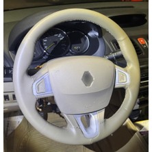 Hasbay Dikişli Direksiyon Kılıfı Tam Renk Özel Bej Deri Gri Dikişli Reno Fluence Için