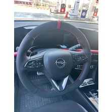 Hasbay Dikişli Direksiyon Kılıfı Nubuk / Noktalı Deri Kırmızı Yüzük Kırmızı Dikişli Opel Mokka Corsa Için
