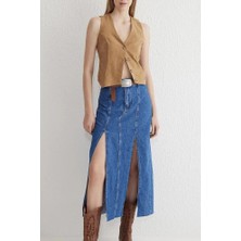 Esftr Çift Yırtmaçlı Jean Etek S140