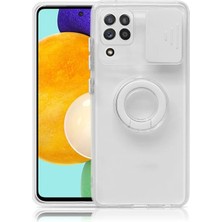 Sm Galaxy A12 - M12 - F12 Kılıf Sürgülü Kamera Lens Korumalı Yüzük Standlı Silikon KILIF-(5775)