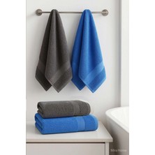 Mira Home 4 Parça Banyo Havlu Takımı %100 Pamuklu Dry Antrasit Mavi