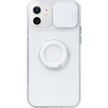 Ally Iphone 12 6.1ınç Kılıf Sürgülü Kamera Lens Korumalı Yüzük Standlı Silikon KILIF-(5775)