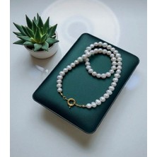 Taşmir Sertifikalı Doğal Inci Kolye 8 mm Altın Kaplama Gemici Kilit Kulplu Altın Takılan