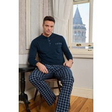 Pijamoni Erkek Pamuklu Ekose Gömlek Yaka Düğmeli Pijama Takımı