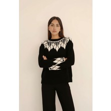 Mamayaga Kadın Bisiklet Yaka Desenli Uzun Kol Spor Şık Triko Kazak Tesettüre Uygun