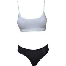 ModaSize Pedli Ip Askılı Yarım Atlet Büstiyer Külot Takım Beyaz Siyah