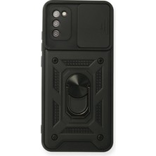 Newface Samsung Galaxy A03S Kılıf Pars Lens Yüzüklü Silikon - Siyah