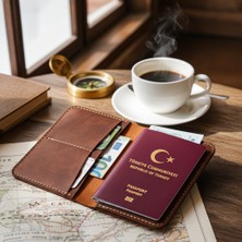 Minimalim Leather Craft Pasaport & Seyahat Cüzdan Kılıfı Hakiki Deri El Yapımı