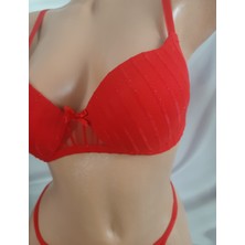 Shine Elagance Kırmızı Parlak Sim Şeritli Destekli Balenli Sütyen ve Parlak Sim Şeritli Tanga Külot Takım Sevgililer Günü Hediyelik