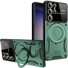 Newface Samsung Galaxy S24 Ultra Kılıf Joy Lens Standlı Kapak - Koyu Yeşil