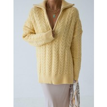 Betül Nayır Örgü Desen Yırtmaç Detay Kazak -Sarı