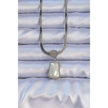 Nehir 316L Çelik Gümüş Renk Italyan Zincir Ezme Taşlı Kolye