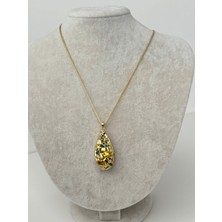 Calista Aksesuar Damla ve Dikdörtgen Şekilli Mavi ve Altın Renkli Kolye