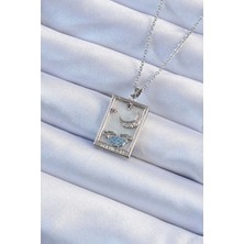 Nehir 316L Çelik Zincir Gümüş Renk Zirkon Taşlı Ay Figürlü Tarot Kolye