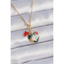 Nehir 316L Çelik Gold Renk Yapboz Motif Kalp Figür Charm Model Kadın Kolye