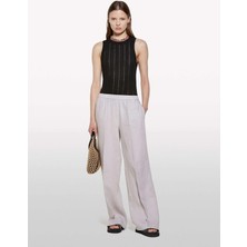 Sisley   %100 Keten Beli Lastikli Önü Pileli Geniş Paça Pantolon