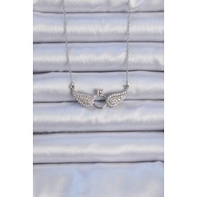 Nehir 316L Çelik Zincir Gümüş Renk Kanatlı Tektaş Kolye