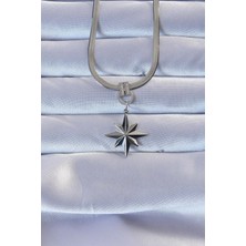 Nehir 316L Çelik Gümüş Renk Zirkon Taşlı Italyan Zincirli Kutup Yıldızı Kolye