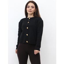 Betül Nayır Kalp Düğme Triko Hırka -Siyah