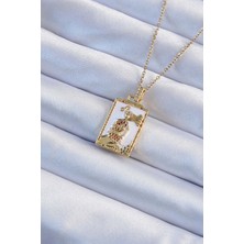 Nehir 316L Çelik Zincir Altın Renk Beyaz Mineli Tarot Kolye