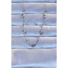 Nehir 316L Çelik Gümüş Renk Zirkon Taşlı Top Zincirli Kolye