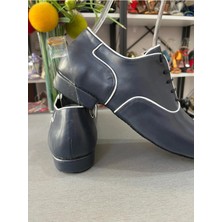 Suna Lacivert Deri -Beyaz Biyeli Alfa Erkek Tango-Dans ve Salon Ayakkabısı