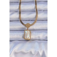 Nehir 316L Çelik Gold Renk Italyan Zincir Ezme Taşlı Kolye