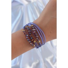 Nehir Lila Renk Zirkon Taşlı Ipli Çoklu Bileklik