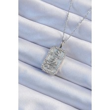 Nehir 316L Çelik Zincir Gümüş Renk Zirkon Taşlı Çerçeveli Tarot Kolye