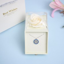 Trend Robo Beyaz Gül Detaylı Kutuda Nazar Boncuklu 925 Ayar Gümüş Kolye