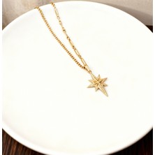 Zirkon Taşlı Kuzey Yıldızı Zincir Uzunluğu 60+5cm Paslanmaz Çelik