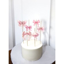 Sinem Gift Pembe Doğum Günü Konsepti - 6 Adet Pembe Kurdela Pasta Süsü -