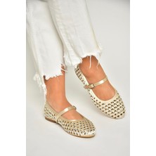 Fox Shoes U725513204 Bej Kumaş Taş Detaylı Kadın Babet