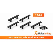 Marelli Elaletionline Paslanmaz Çelik Mobilya, Dolap, Çekmece Kulp Siyah (5 Adet) 96 mm