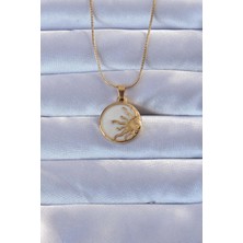 Nehir 316L Altın Renk Mineli Parlayan Güneş Kolye