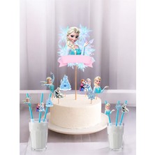 Sinem Gift Elsa Pasta Süsü - Elsalı 6 Lı Cupcake - Elsa Konseptli 6 Adet Pipet