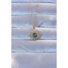 Nehir 316L Altın Renk Zirkon Taşlı Nazarlı Göz Kolye