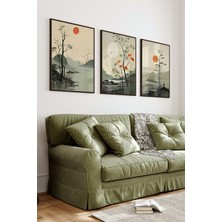 KutuTR Siyah Çerçeveli 2d Uv Baskı 3’lü Mdf Tablo Set – Gün Batımı ve Doğa Manzaralı -Siyah CRV1033