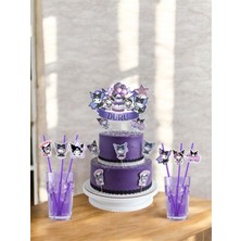 Sinem Gift Kuromi Pasta Süsü - Kuromi Konseptli Doğum Günü - Kuromili 6 Adet Pipet- Kuromili Pasta Süsü