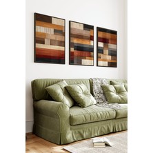 KutuTR Siyah Çerçeveli 2d Uv Baskı 3’lü Mdf Tablo Set – Ahşap Dokulu Geometrik Modern Desen- Siyah CRV1250